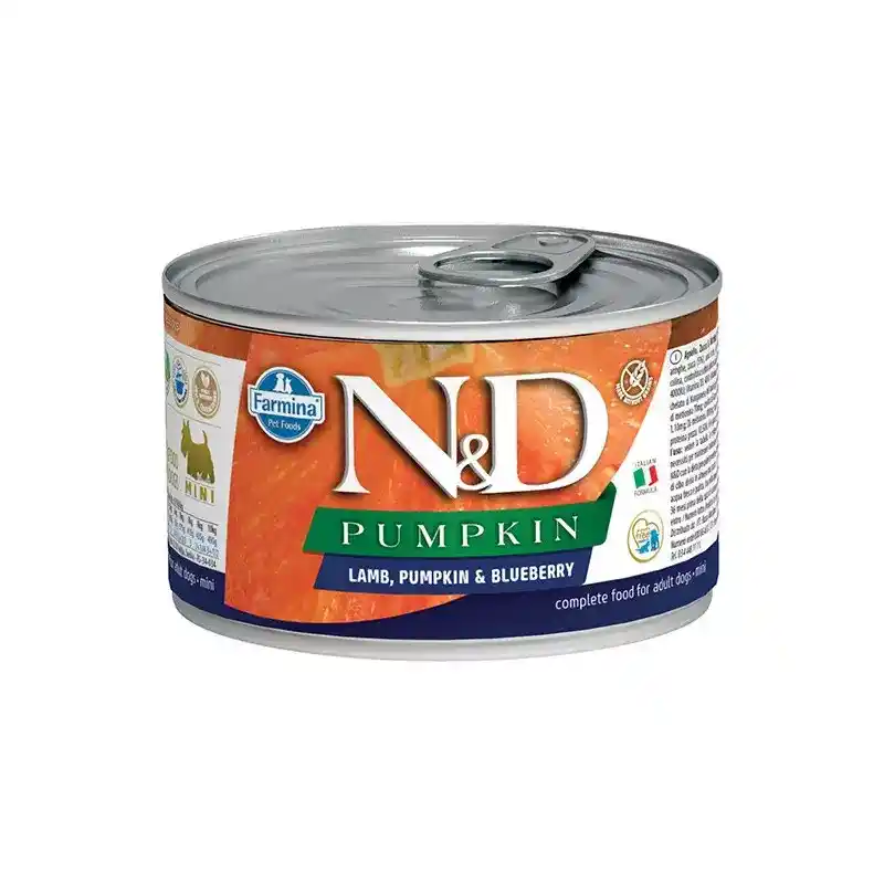 "N&D"- ძაღლის სველი საკვები გოგრა ბატკანი & მოცვი ზრდასრული 0.140 კგ