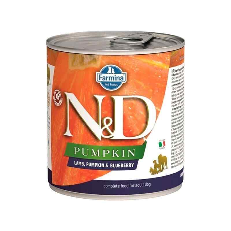 "N&D"- ძაღლის სველი საკვები გოგრა ბატკანი & მოცვი ზრდასრული 0.285 კგ