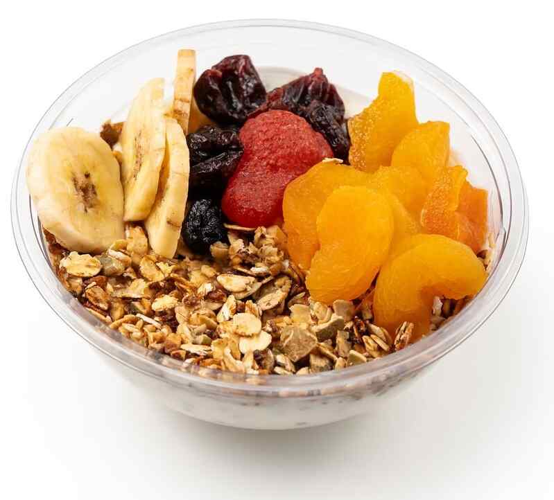 Yogurt with homemade granola and dried fruit
