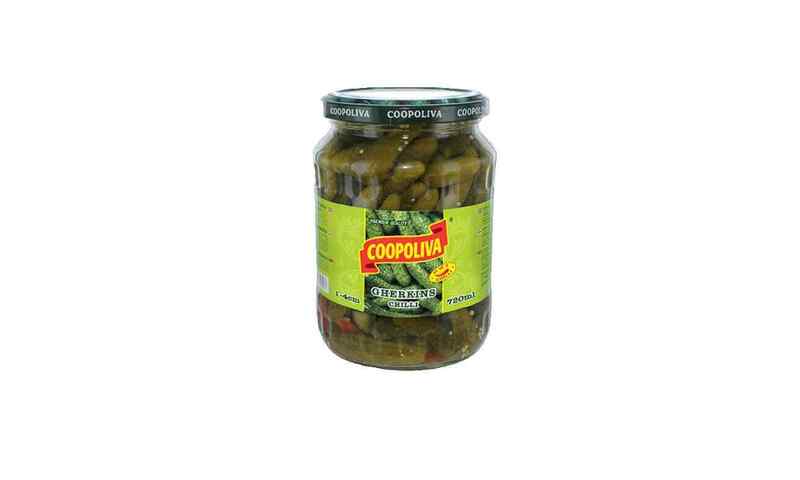 "COOPOLIVA"- კიტრის მარინადი CHILLI 1-4სმ 720მლ.